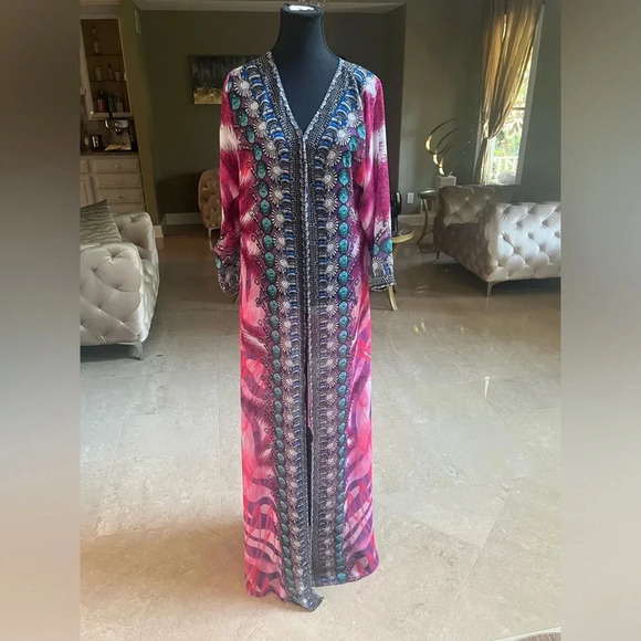 La Moda Rhinestone Embelished beach cover up maxi dress O/S - Picture 3 of 10